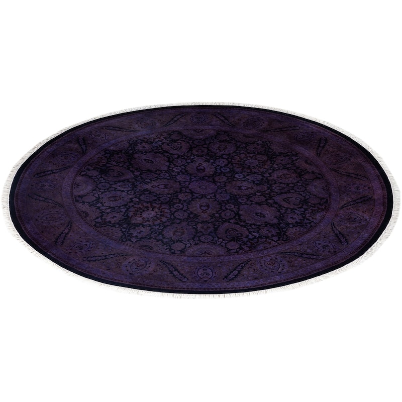 Overdyed One-of-a-Kind Hand-Knotted Round Area Rug - Purple - 6' 1" x 6' 1"