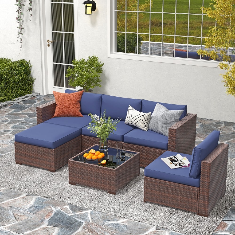 6-piece Outdoor Wicker Sectional Sofa Set