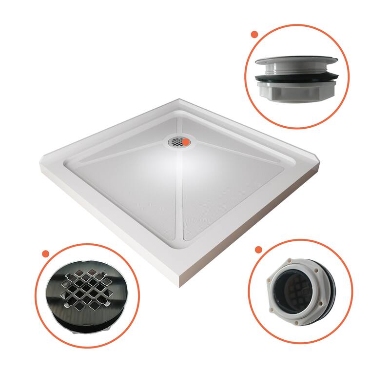 Elegant Square Shower Base in White Corner Drain Anti-slip Acrylic Quarter Shower Pan