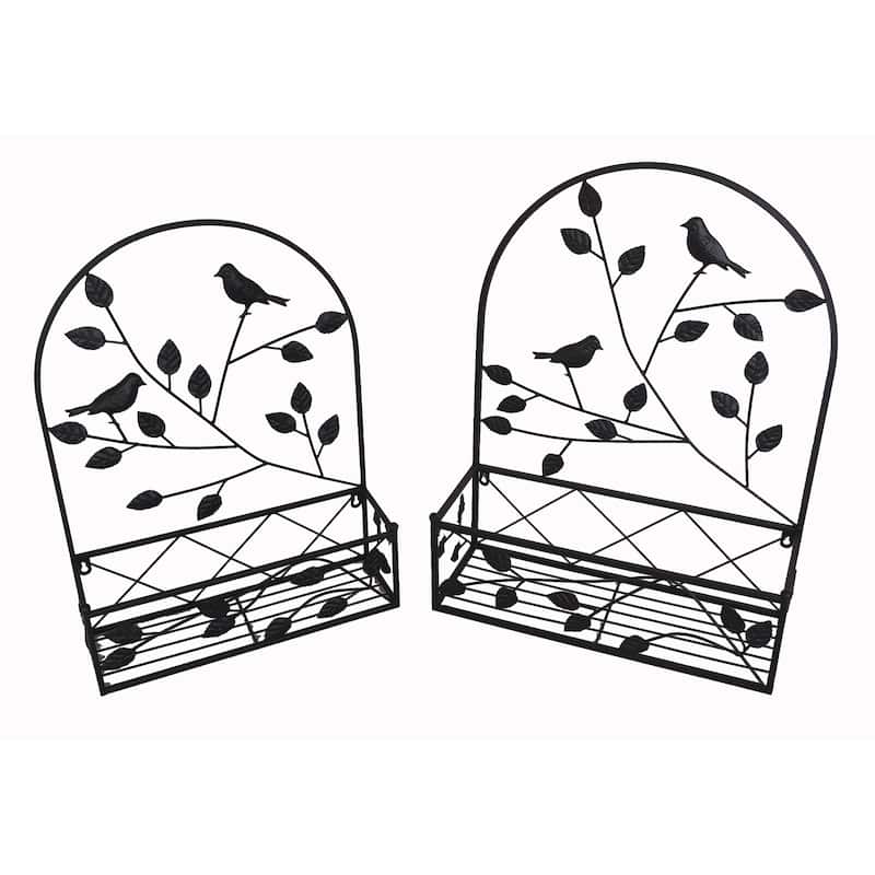 Arched Birds on Branches Cut Out Hanging Outdoor Garden Planter - 23" - Set of 2