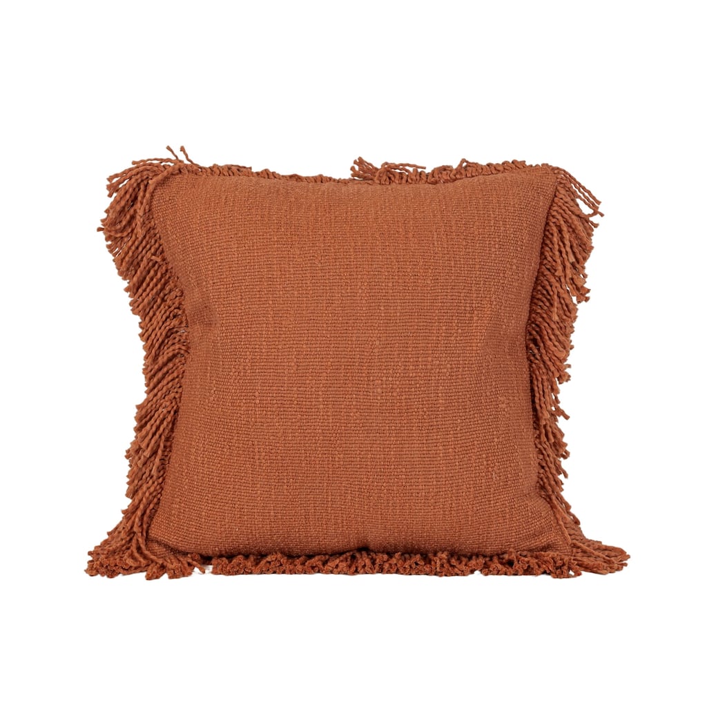 Foreside Home & Garden Rust Yarn Fringe Filled Pillow