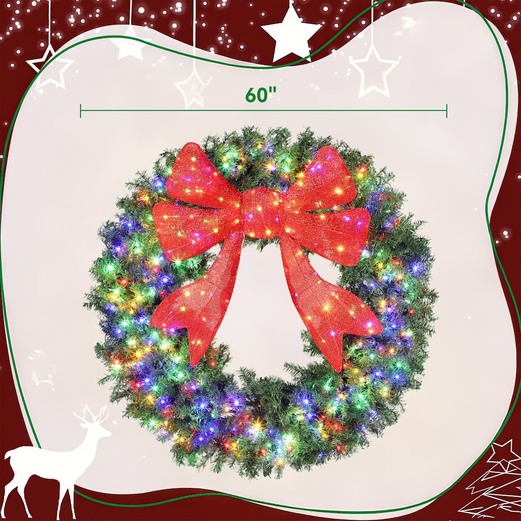 HOMCOM 60in Pre-Lit Wreath: 300 LED, 11 Modes, Remote, 3D Bow, 996 Tips, Indoor/Outdoor
