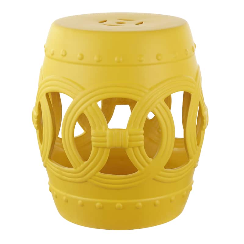 Lucky Coins 16" Chinese Ceramic Drum Garden Stool - Matte Yellow