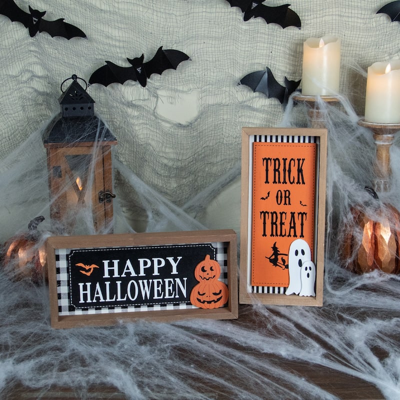 Happy Halloween Wooden Shadow Box Plaques - Set of 2