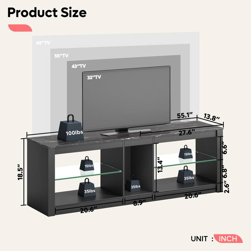 55 inch Entertainment Center LED TV Stand up to 65 Inch TVs for Living Room - 55 inches