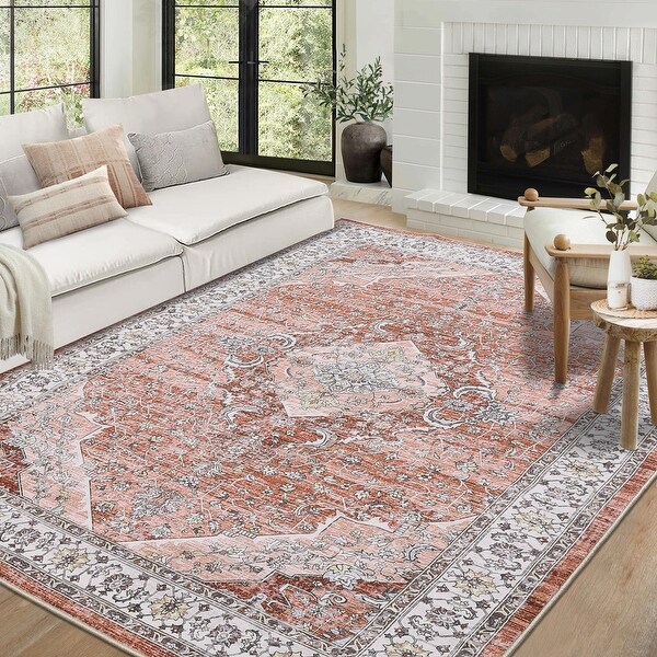 Washable Area Rug Vintage Rug Floral Bohemian Throw Rugs Stain