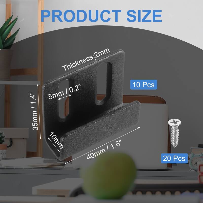 10 Pcs Stainless Steel Tile Hanger, Adjustable Bracket - Black - 10mm