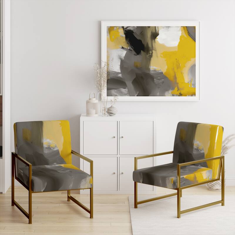 Designart "Mustard Yellow And Vivid Gray II" Upholstered Abstract Accent Chair and Modern & Contemporary Arm Chair