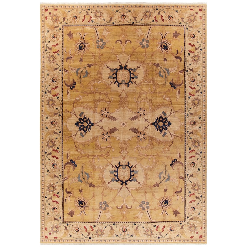 SAFAVIEH Couture Hand-knotted Peshawar Amadora Traditional Oriental Vegetable Dye - 5' x 7' - Light Gold/Ivory - Runner/Rectangle