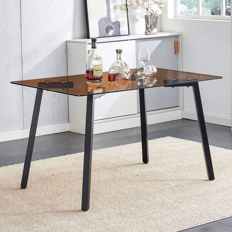 Modern rectangular tea brown glass dining table, tempered glass