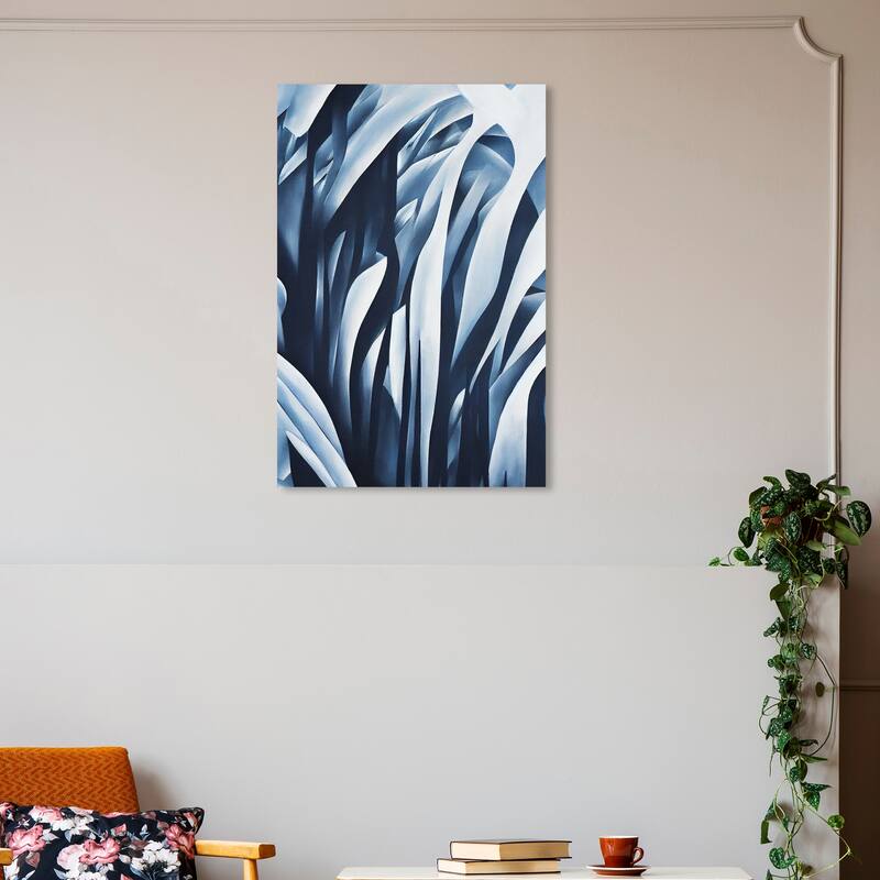 Wynwood Studio Abstract Azule Fern Near Blue and Dark Blue Tropical Wall Art Canvas Print - 30 x 20