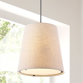 Oria 18" 1-Light Farmhouse Bohemian Iron LED Pendant, Oil Rubbed Bronze/Beige by JONATHAN Y