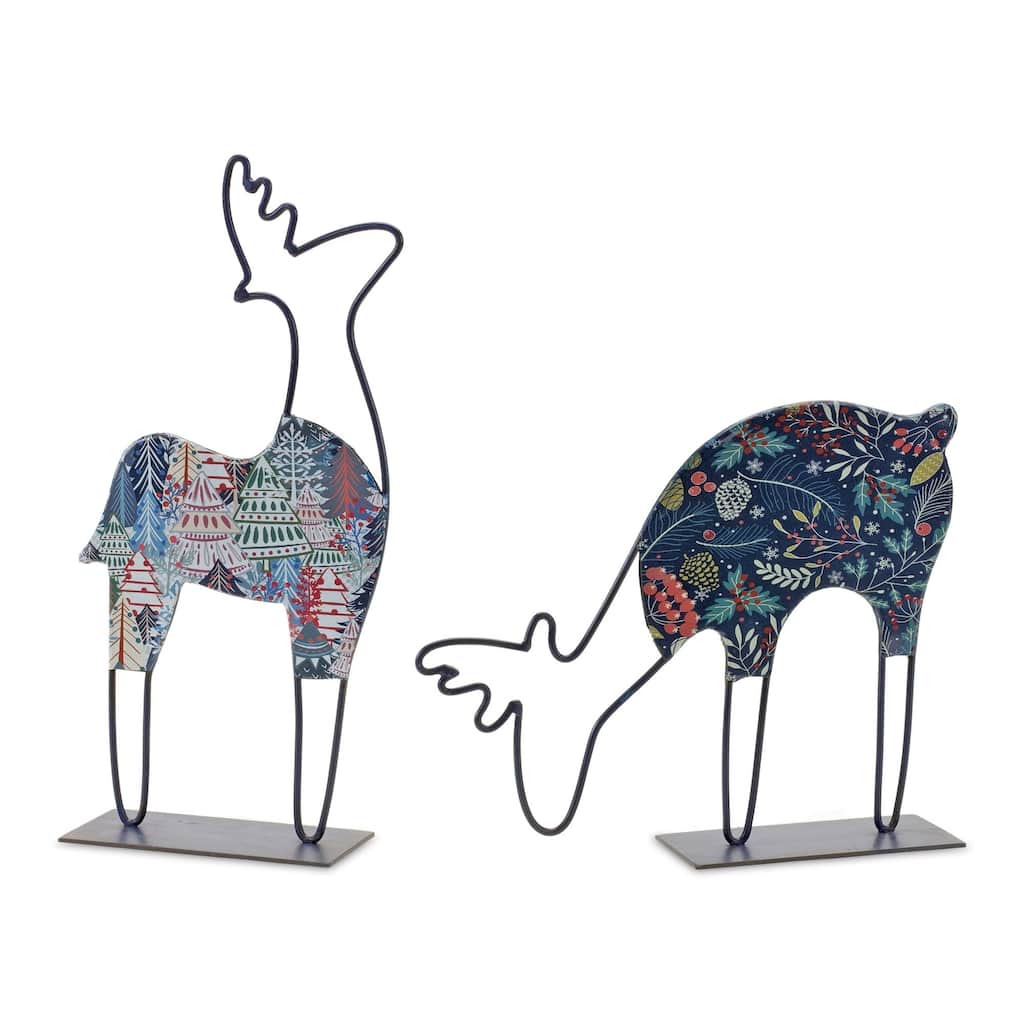 Set of 2 Deer Cut Out Christmas Tabletop Decorations 12"