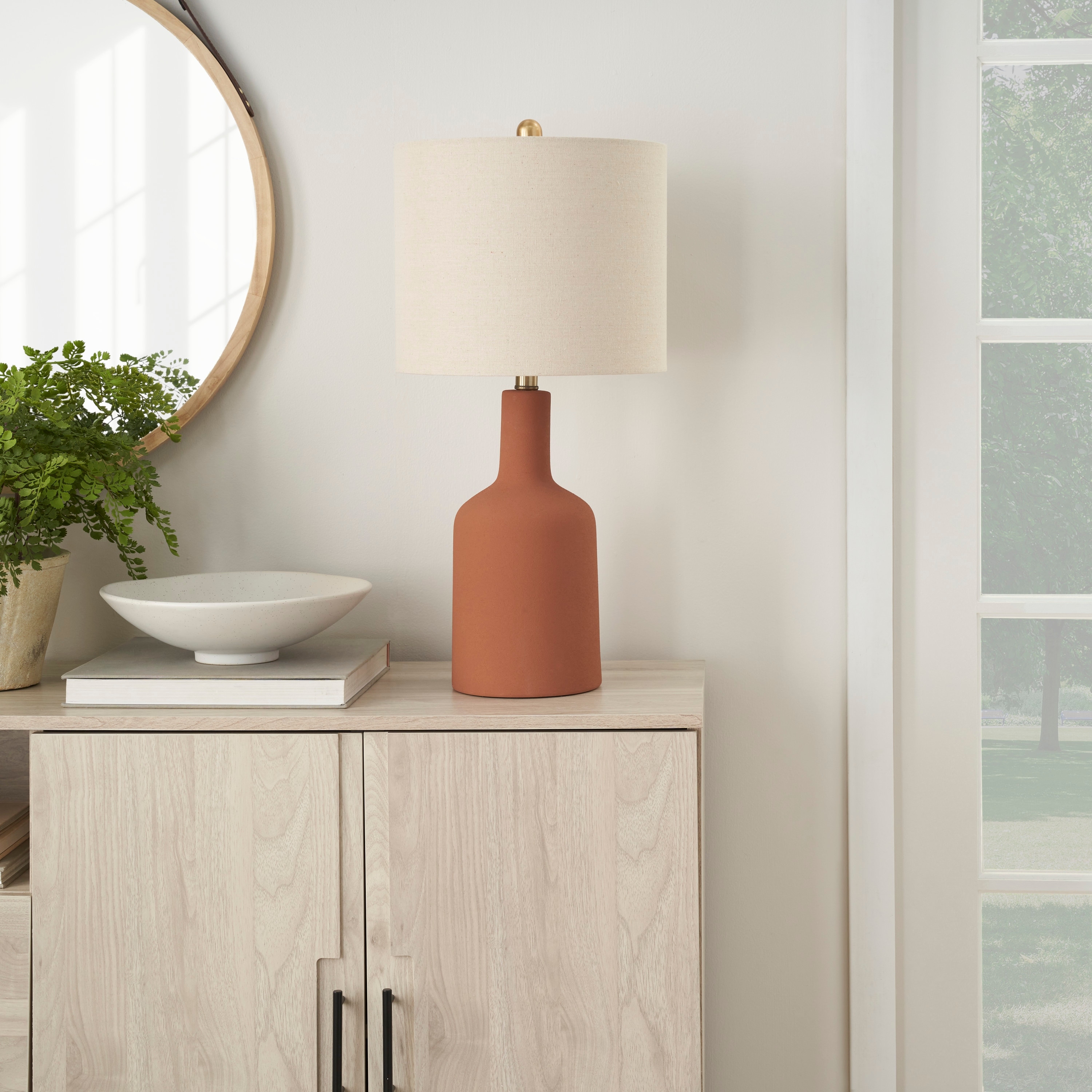 Nourison 22" Minimalist Ceramic Table Lamp with Linen Drum Shade
