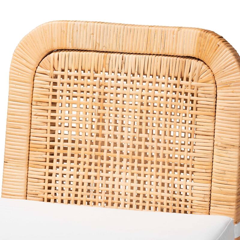 Zariah Modern Bohemian Natural Brown Rattan and Mahogany Wood Bar Stool