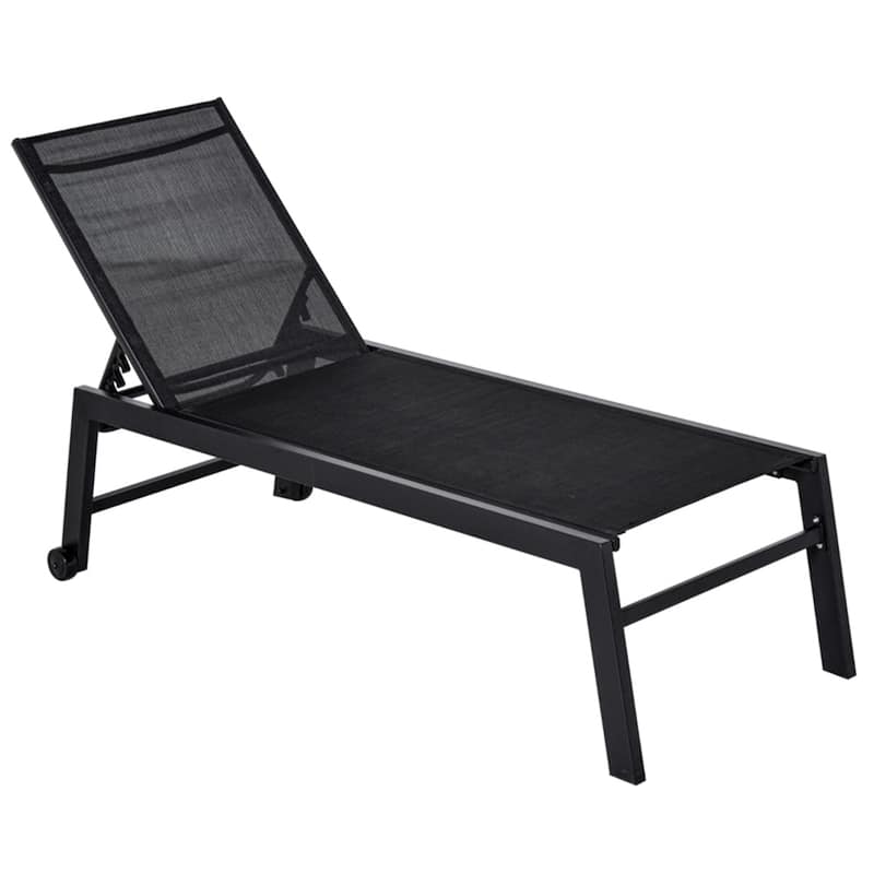 Outdoor Chaise Lounge Chair Adjustable Recliner Poolside Patio with Mesh Fabric and Steel Frame - 66.25" L x 28.25" W x 42.5" H - Black