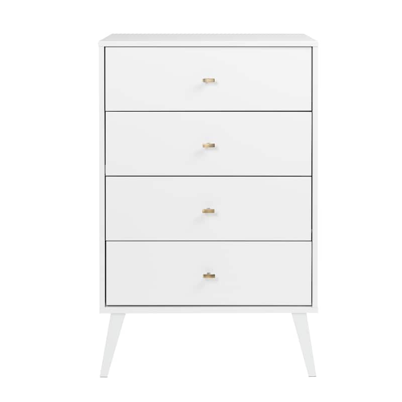 Prepac Milo Mid-Century Modern 4 Drawer Chest of Drawers, Contemporary Bedroom Furniture, Small Dresser for Bedroom - White