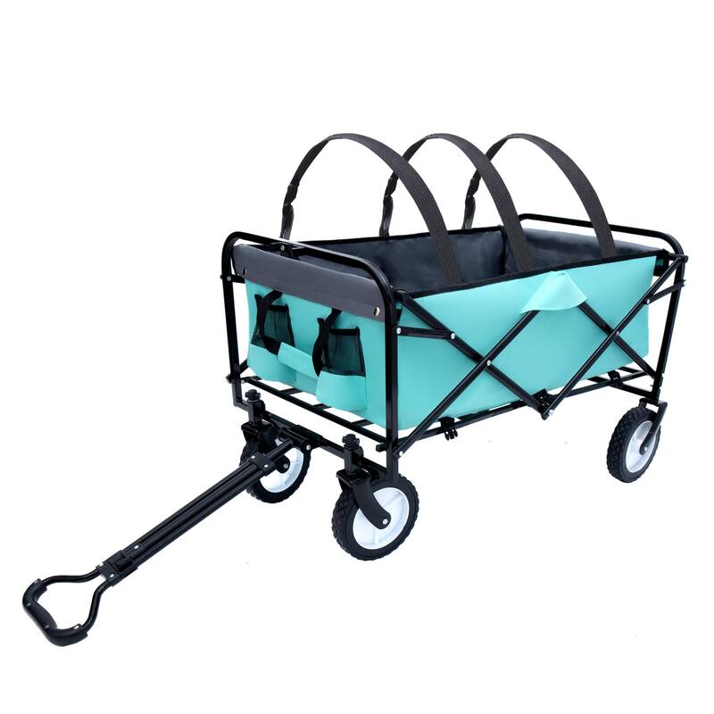 360lb Capacity Heavy-Duty Collapsible Wagon - with Storage Straps & 3-Piece Liner Bag Set