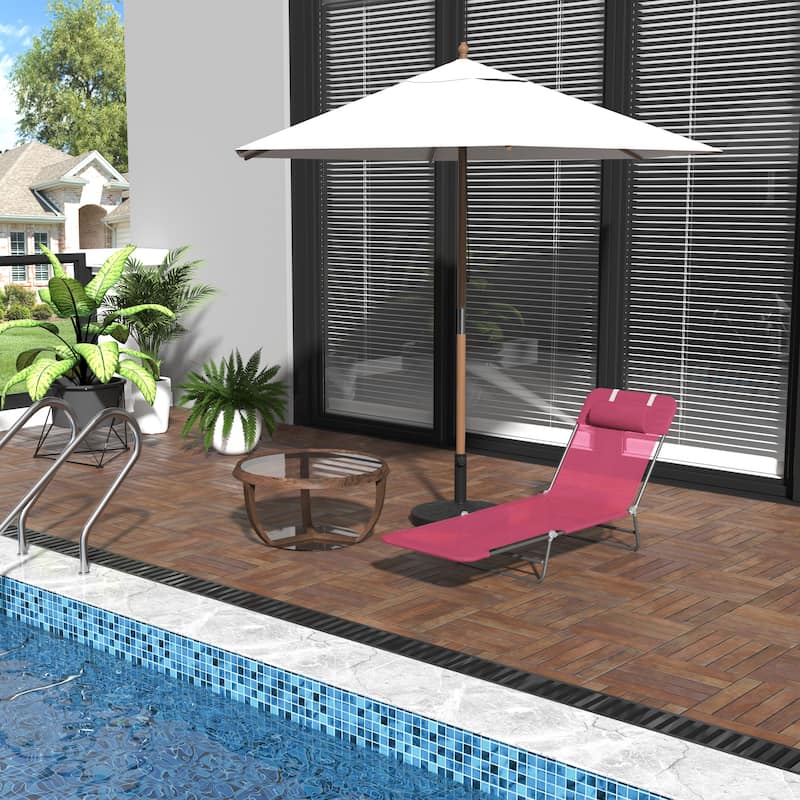 Outsunny Portable Sun Folding Chaise Lounge Chair - Pink