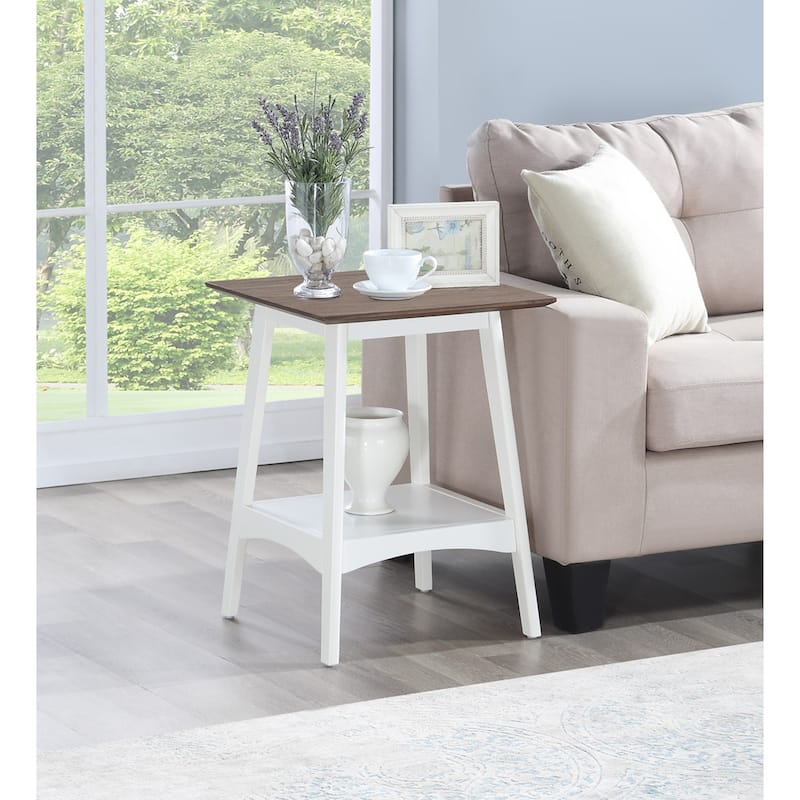 End Table with Mid-Century Modern Open Shelf Design, MDF Veneer Top and Rubberwood Legs for Living Room or Office - 18