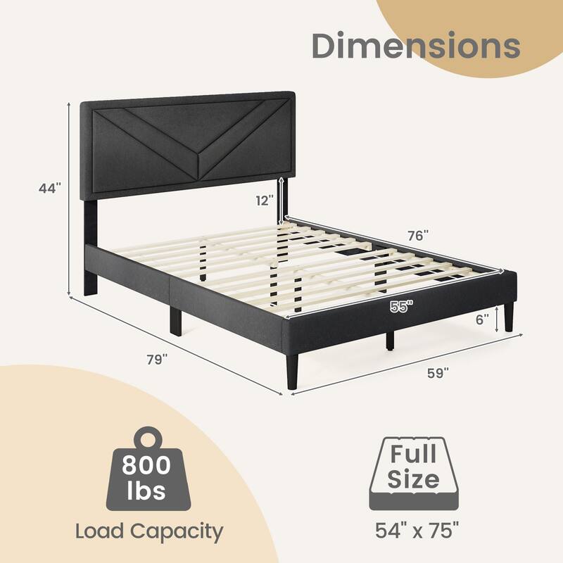 Gymax Twin / Full / Queen Size Bed Frame w/ Tufted Headboard & Wooden