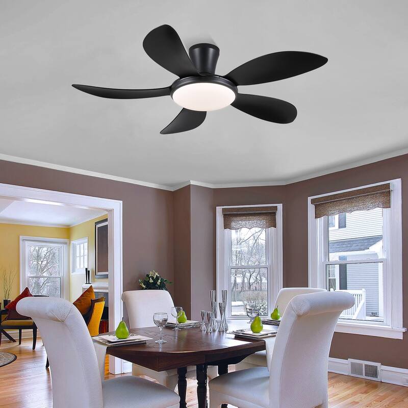 48 Inch Flush Mount DC Ceiling Fan with Lights, 5 Reversible Blades,3 CCT LED with Remote and APP Control - 48 Inches