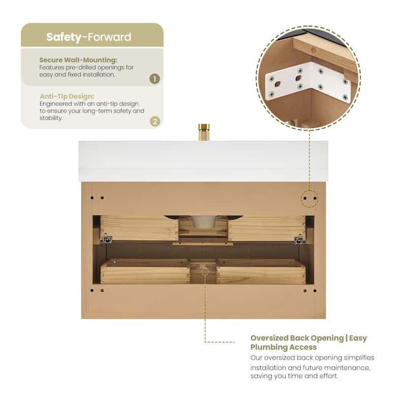 Barcelona Floating Bath Vanity with Quartz Stone Top without Mirror
