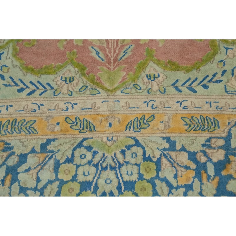 Hand Knotted Oriental 100% Wool Carpet Traditional Floral Pink Kerman Area Rug - 12' 0'' X 8' 1''