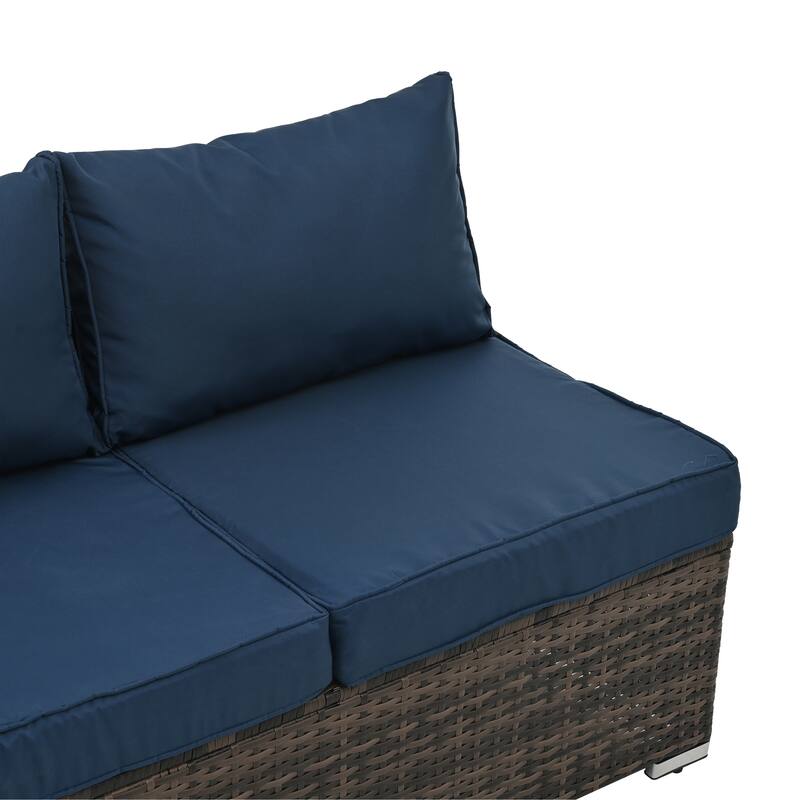 Modular Sectional Sofa with Tempered Glass Coffee Table, PE Wicker Frame Conversation Sets with Ottoman, Convertible Loveseat