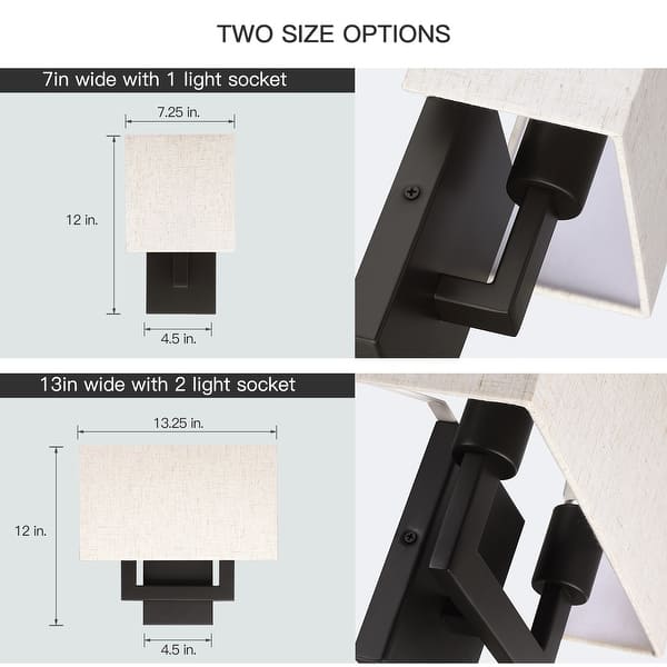 dimension image slide 2 of 3, 12in H Dark Bronze Wall Sconce Light With Oatmeal Fabric Shade