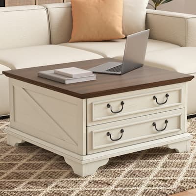 Moasis Farmhouse Lift Top Coffee Table w/2 Drawers Hidden Compartment and Storage, Square/Rectangular