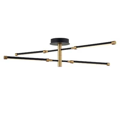 Justice Design Group Fianco LED 4-Light Chandelier - Matte Black w/ Brass Accents Finish
