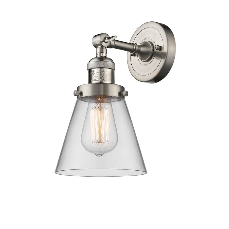 Innovations Lighting Small Cone Single Light 10" Tall Bathroom Sconce - Satin Brushed Nickel / Clear