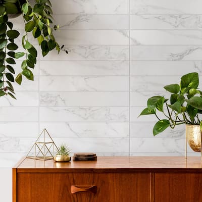Merola Tile Tinos White 3-1/8" x 17-3/8" Porcelain Floor and Wall Tile