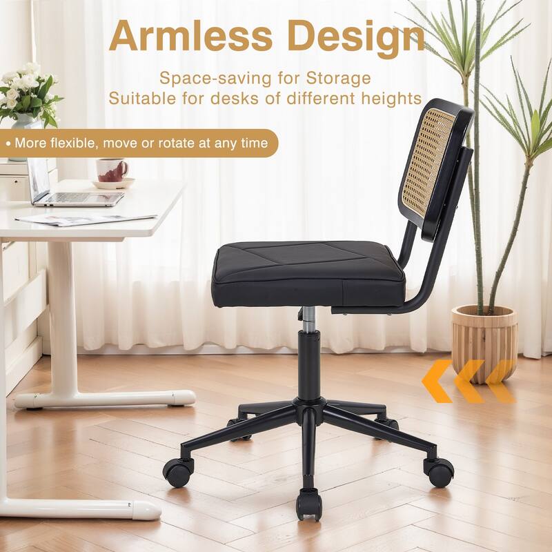 Javlergo Armless Home Office Desk Chair, Height Adjustable PU Leather Computer Task with 360° Swivel Rolling Wheels