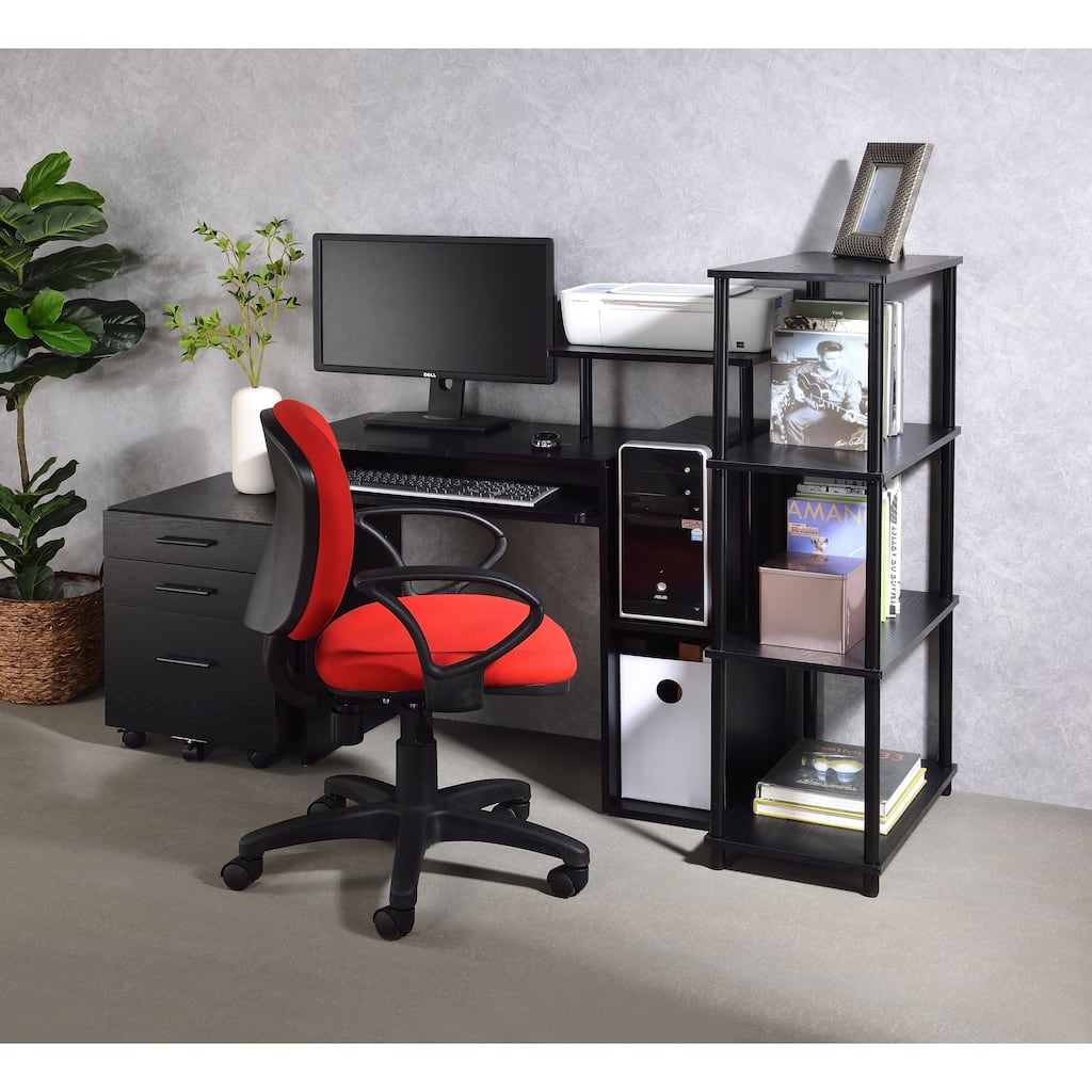 Anmytek Black L Shaped Computer Desk with Keyboard Tray and Storage Modern Home Office Desk for Small Spaces
