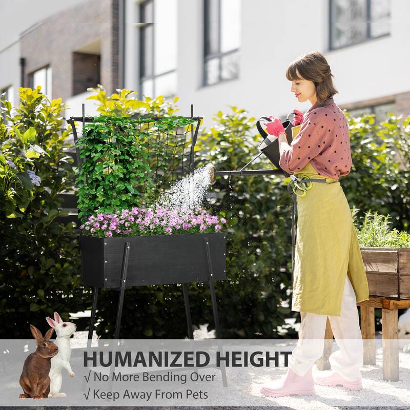 Raised Garden Bed with Trellis & Storage Shelf,Elevated Planter Box