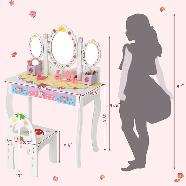 2 in 1 Kids Vanity Set with Mirror Princess Makeup Dressing Table
