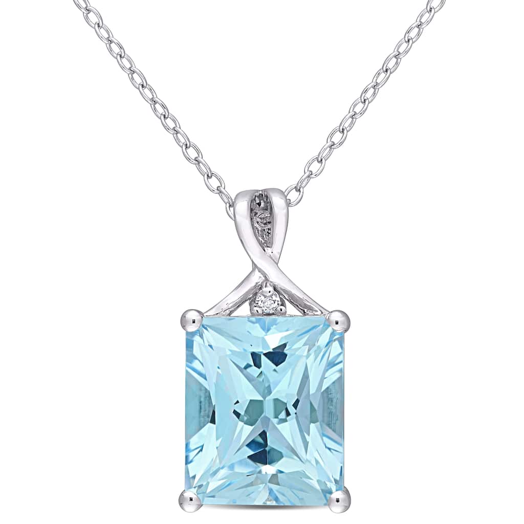 Miadora Sterling Silver Octagon-cut Blue and White Topaz Solitaire Drop Necklace