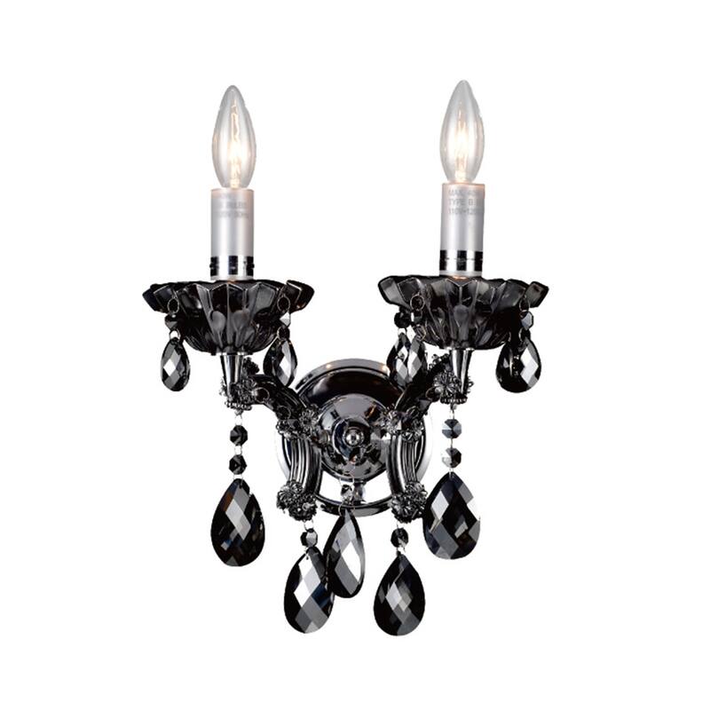 2 Light Chrome Metal Frame Wall Sconce with Smoke Crystal