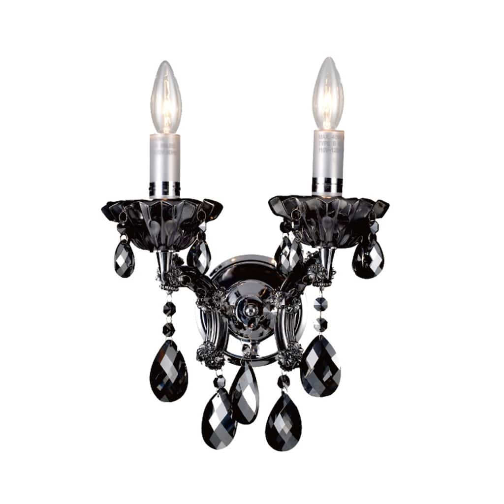 2 Light Chrome Metal Frame Wall Sconce with Smoke Crystal