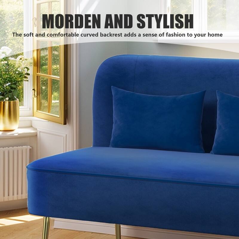 Upholstered Tuft Velvet Metal Thick Cushion Two Accent Chairs Loveseat
