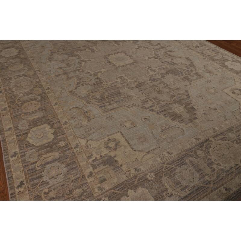 Vegetable Dye Beige Oushak Turkish Area Rug Handmade Wool Carpet - 8'11"x 12'3"