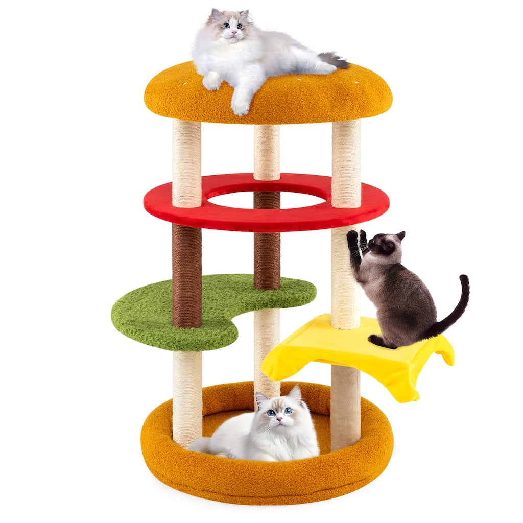 Gymax 42'' Tall Cat Tree w/Padded Perch Bed Sisal Scratching Posts - Green, Yellow, Orange, White, Brown