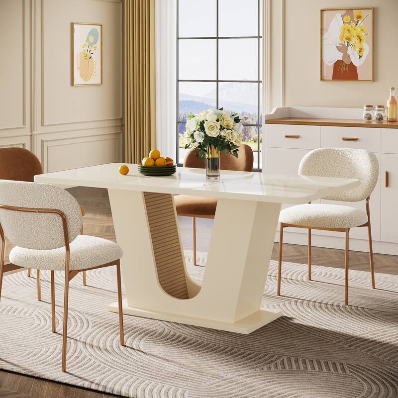 55'' Modern Off White Dining Table for 4-6