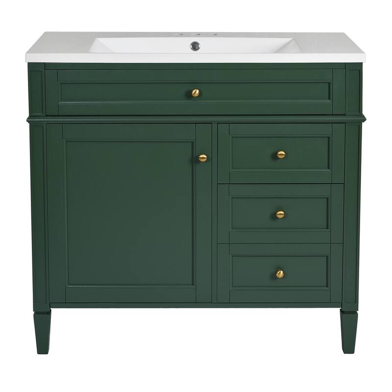 Freestanding Bathroom Vanity & Wall Mounted Mirror Cabinet Set with Resin Sink, Open Shelves, Drawers and Adjustable Shelves