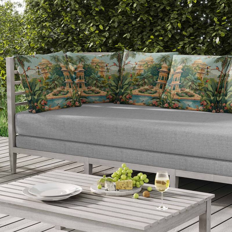 Sanctuary of the Divine Indoor/Outdoor Reversible Throw Pillow Green and Orange