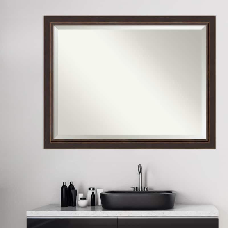 Beveled Wood Bathroom Wall Mirror - Lara Bronze Frame - Lara Bronze