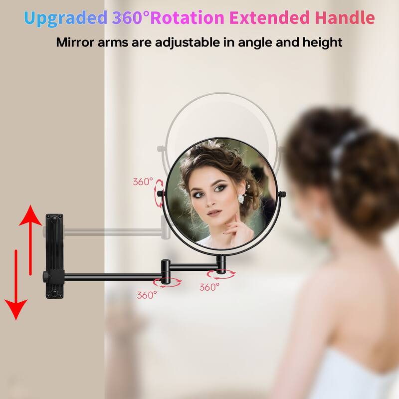 8 inch Wall Mounted Round Frame Makeup Mirror, 1X/10X Magnifying, Height Adjustable