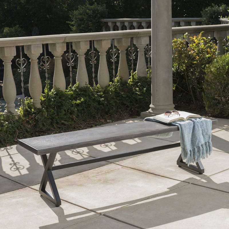 Roomfitters Aluminum Outdoor Dining Bench with Sturdy Steel Frame, Stylish and Durable Design, Perfect for Patio and Garden Use - Grey